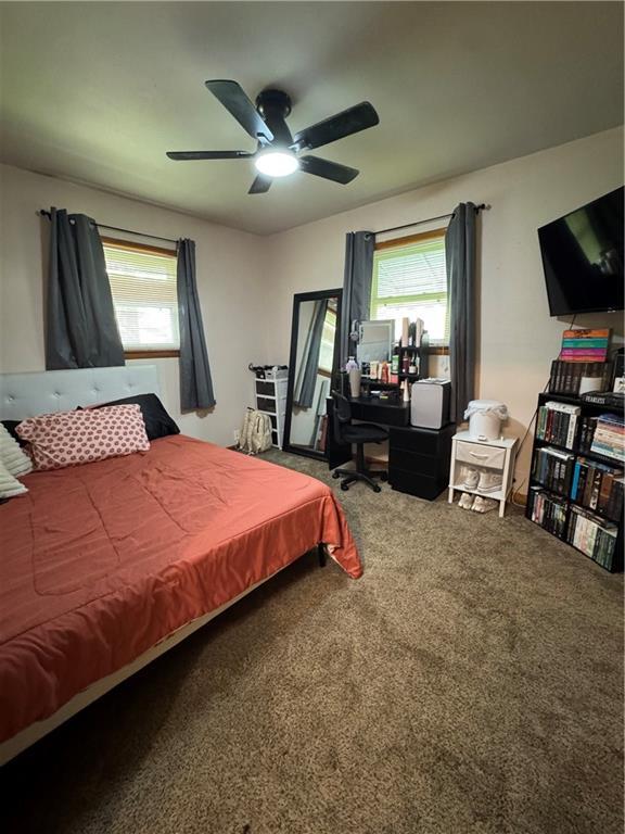 209 S 4th St, Arma, KS 66712 - bedroom featuring multiple windows, carpet, and ceiling fan