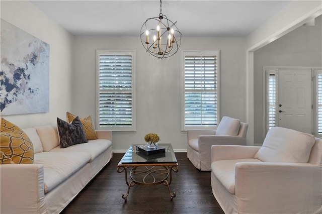 5318 W 159th Ter, Overland Park, KS 66085 - living room with a chandelier, wood finished floors, and baseboards