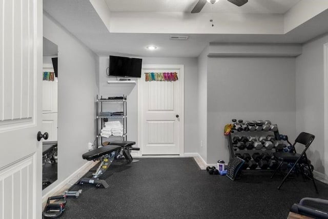 8127 Lone Elm Rd, Lenexa, KS 66220 - workout area with baseboards and ceiling fan
