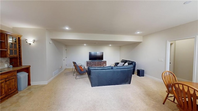 4301 N 141st St, Basehor, KS 66007 - living room featuring light colored carpet, recessed lighting, and baseboards