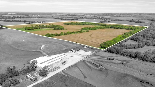 aerial view of sparsely populated area featuring property boundaries highlighted