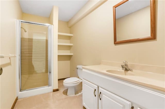 6503 NW Sioux Ct, Parkville, MO 64152 - full bathroom with a shower stall, vanity, toilet, and baseboards
