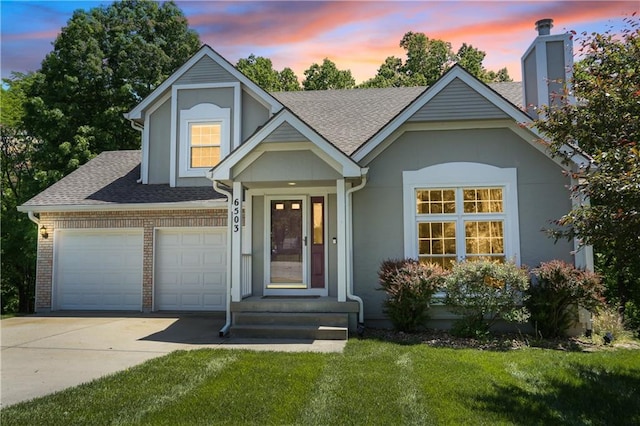 6503 NW Sioux Ct, Parkville, MO 64152 - traditional-style home featuring driveway, a front yard, roof with shingles, and an attached garage