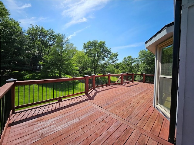 5806 N Kensington Ave, Kansas City, MO 64119 - deck featuring a yard and view of wooded area