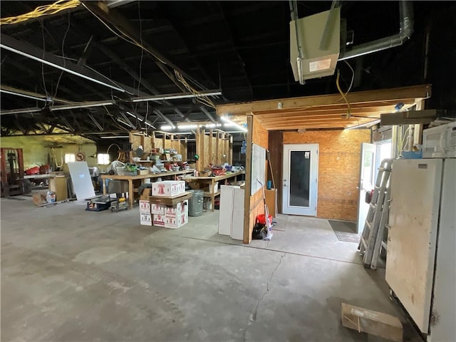 below grade area featuring a workshop area