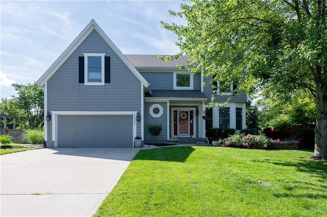 15221 W 139th Ter, Olathe, KS 66062 - view of front of home featuring an attached garage, a front lawn, driveway, and a shingled roof