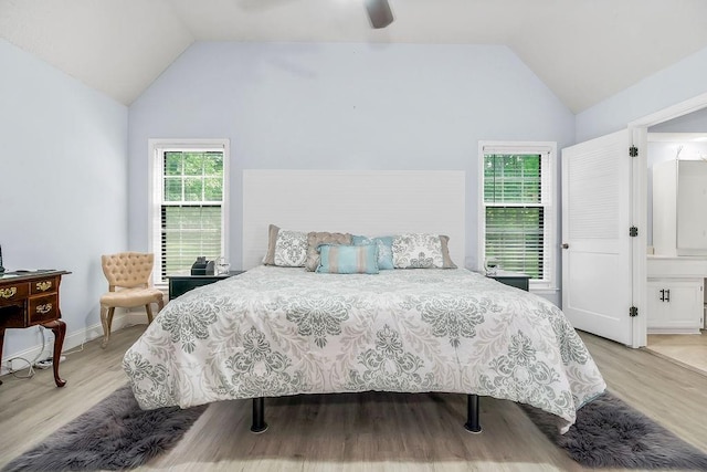 11506 Knox St, Overland Park, KS 66210 - bedroom featuring lofted ceiling, light wood-style flooring, a ceiling fan, and ensuite bathroom