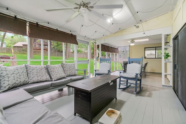 11506 Knox St, Overland Park, KS 66210 - sunroom with a ceiling fan, an outdoor hangout area, and vaulted ceiling