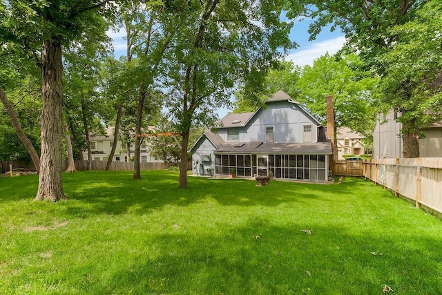 11506 Knox St, Overland Park, KS 66210 - back of property with a sunroom, a fenced backyard, a chimney, and roof with shingles