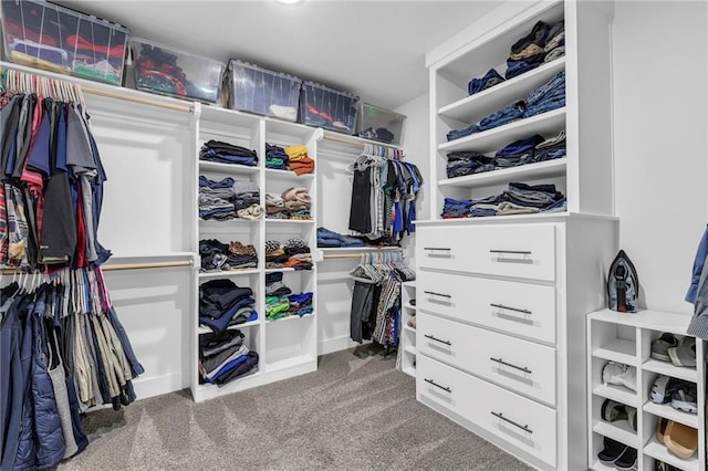 walk in closet featuring carpet