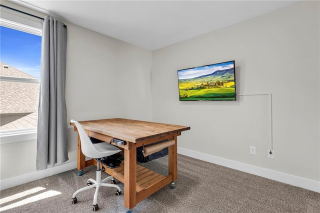 office featuring baseboards and carpet