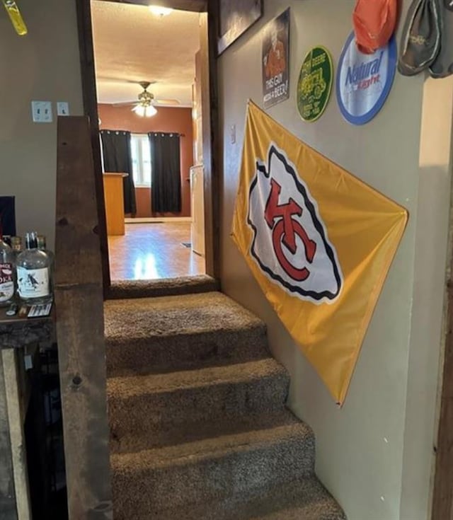 524 N Walnut St, Maryville, MO 64468 - stairs with ceiling fan