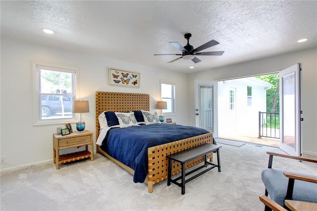 81 S Street S, St, Lake Lotawana, MO 64086 - bedroom with access to outside, a textured ceiling, light colored carpet, recessed lighting, and baseboards