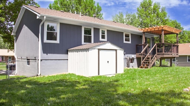708 Cantebury Dr, Warrensburg, MO 64093 - rear view of property featuring a deck, a pergola, and stairs