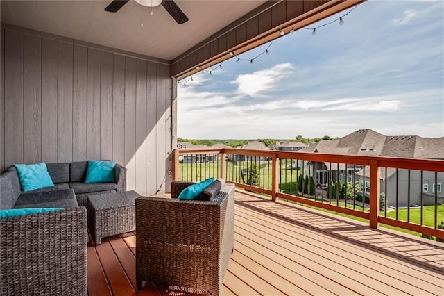 4713 NE Saratoga Ct, Lees Summit, MO 64064 - deck with ceiling fan and an outdoor living space