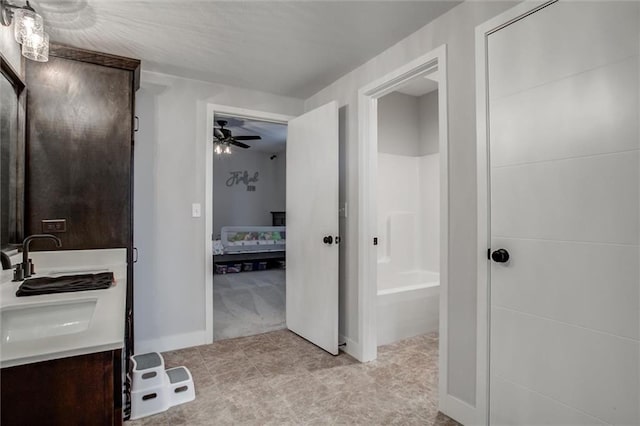 4713 NE Saratoga Ct, Lees Summit, MO 64064 - full bathroom with connected bathroom, a ceiling fan, a bathtub, a shower, and double vanity