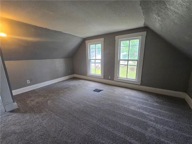 117 E Buford St, Wellington, MO 64097 - bonus room featuring a textured ceiling, baseboards, vaulted ceiling, and carpet