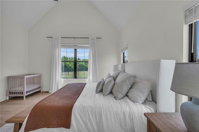 21851 179th St, Tonganoxie, KS 66086 - bedroom featuring multiple windows, wood finished floors, and high vaulted ceiling