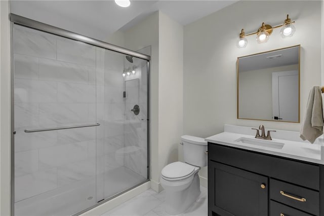 21851 179th St, Tonganoxie, KS 66086 - bathroom featuring vanity, a stall shower, and marble finish flooring