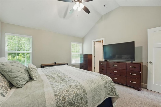19553 E 14th St N, Independence, MO 64056 - bedroom featuring light carpet, a ceiling fan, baseboards, and high vaulted ceiling