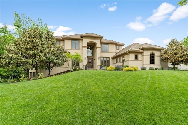 14160 Juniper St, Leawood, KS 66224 - view of front of home featuring stucco siding and a front yard