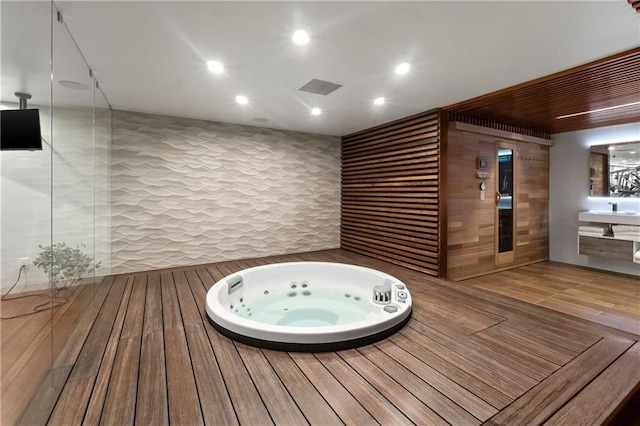 14160 Juniper St, Leawood, KS 66224 - sauna featuring recessed lighting