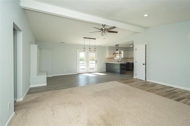 3668 Colorado Rd, Pomona, KS 66076 - unfurnished living room featuring a ceiling fan, baseboards, carpet floors, and recessed lighting