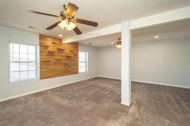 3668 Colorado Rd, Pomona, KS 66076 - below grade area with dark colored carpet, ceiling fan, baseboards, and recessed lighting