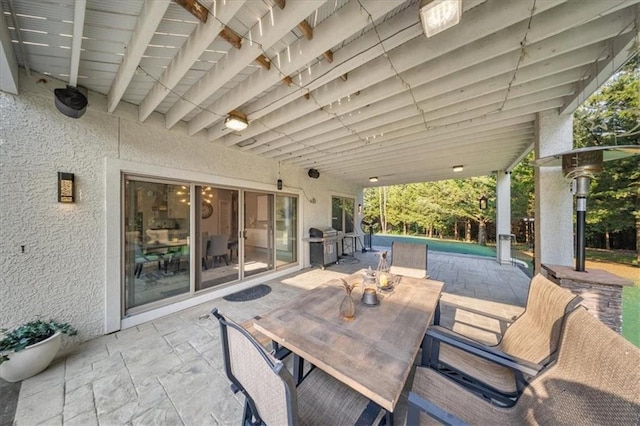 5645 Legler St, Shawnee, KS 66217 - view of patio / terrace featuring outdoor dining space, a grill, and an outdoor pool