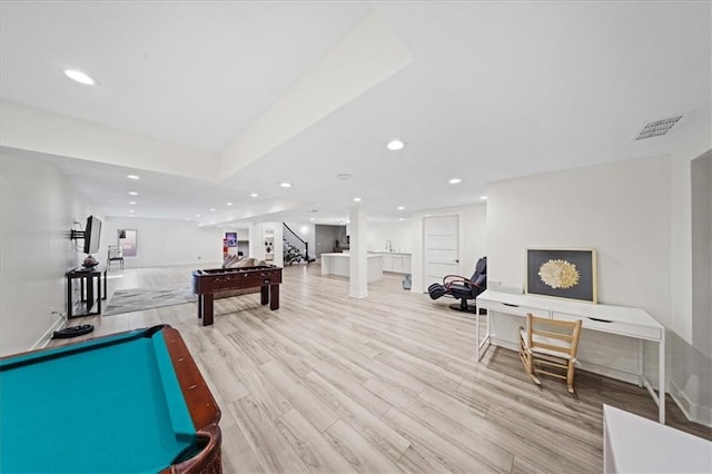 5645 Legler St, Shawnee, KS 66217 - rec room featuring pool table, wood finished floors, and recessed lighting