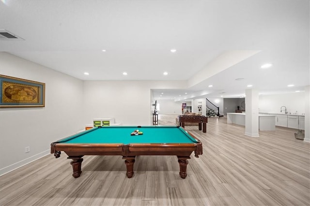 5645 Legler St, Shawnee, KS 66217 - recreation room featuring light wood-style flooring, billiards, and recessed lighting
