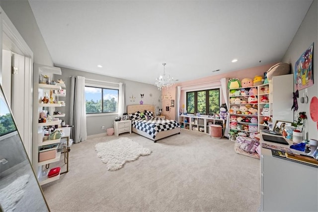 5645 Legler St, Shawnee, KS 66217 - bedroom with a chandelier, carpet, and recessed lighting