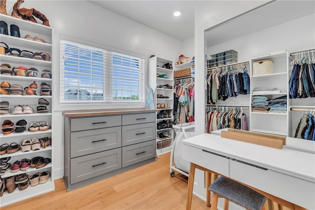 spacious closet featuring light wood-type flooring