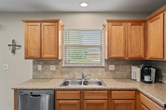 4700 E 136th Ct, Grandview, MO 64030 - kitchen featuring dishwasher, a sink, light countertops, and tasteful backsplash