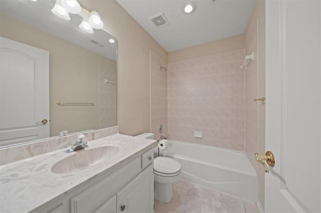 5817 W 147th Pl, Overland Park, KS 66223 - bathroom featuring toilet, tile patterned flooring, shower / washtub combination, and vanity