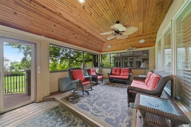 5817 W 147th Pl, Overland Park, KS 66223 - sunroom featuring an outdoor hangout area, ceiling fan, and vaulted ceiling