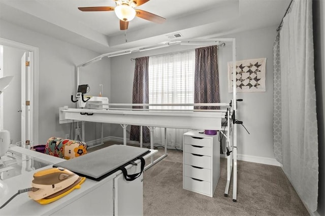 30307 Woodland Dr, Pleasant Hill, MO 64080 - carpeted office featuring ceiling fan and a raised ceiling