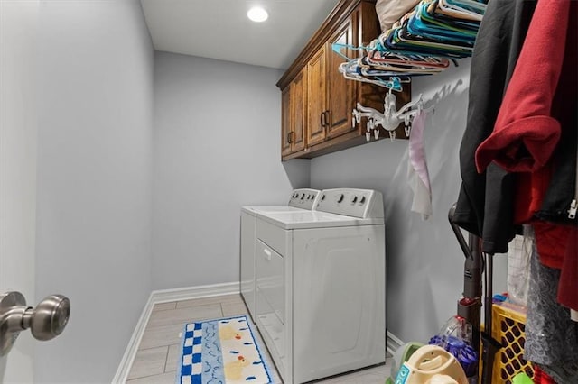 30307 Woodland Dr, Pleasant Hill, MO 64080 - laundry room with washer and dryer, cabinet space, baseboards, and recessed lighting