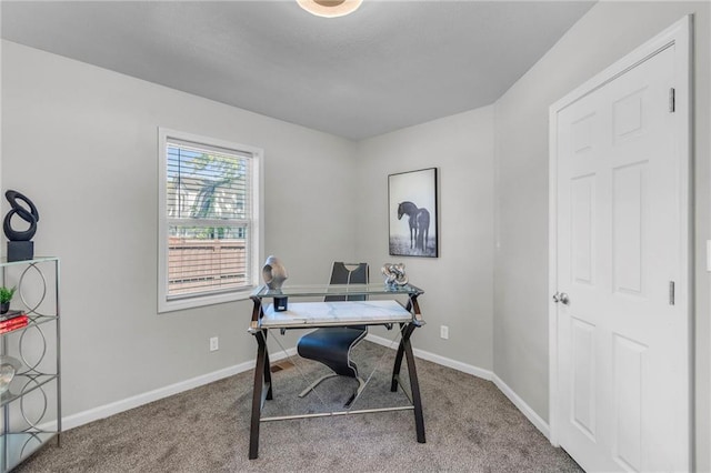 office area featuring carpet and baseboards