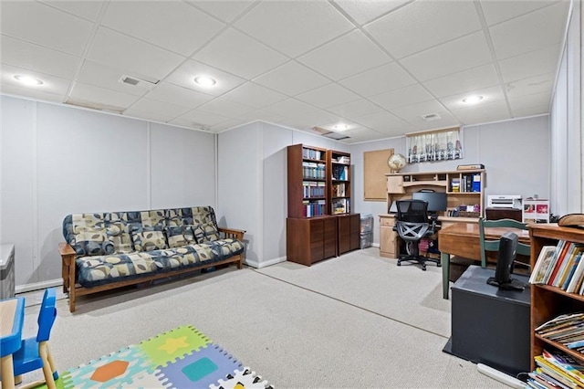 12434 England St, Overland Park, KS 66213 - carpeted home office with a drop ceiling and baseboards