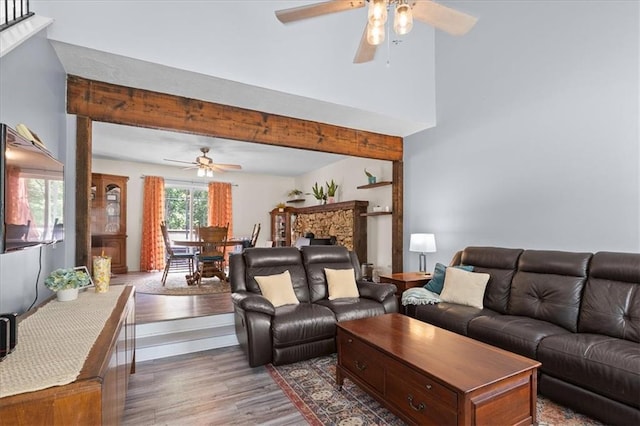 613 NE 90th Ter, Kansas City, MO 64155 - living room with a ceiling fan and wood finished floors