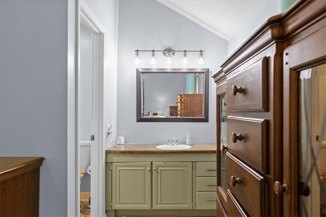 613 NE 90th Ter, Kansas City, MO 64155 - bathroom featuring vanity and vaulted ceiling