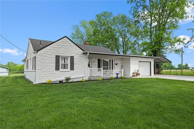 13223 Gammon Rd, Lees Summit, MO 64086 - view of front of home featuring stone siding, covered porch, driveway, a garage, and a chimney