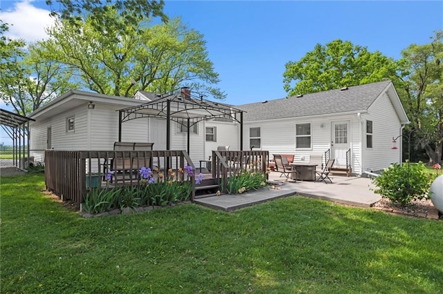 13223 Gammon Rd, Lees Summit, MO 64086 - rear view of house featuring a lawn, a deck, a pergola, and entry steps