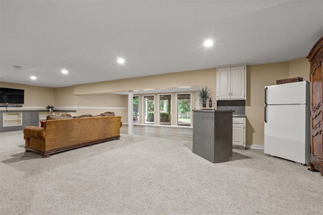 8407 W 141st St, Overland Park, KS 66223 - living room featuring light colored carpet and recessed lighting