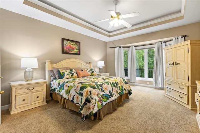 22614 W 46th Ter, Shawnee, KS 66226 - bedroom with a raised ceiling, light carpet, ceiling fan, and ornamental molding