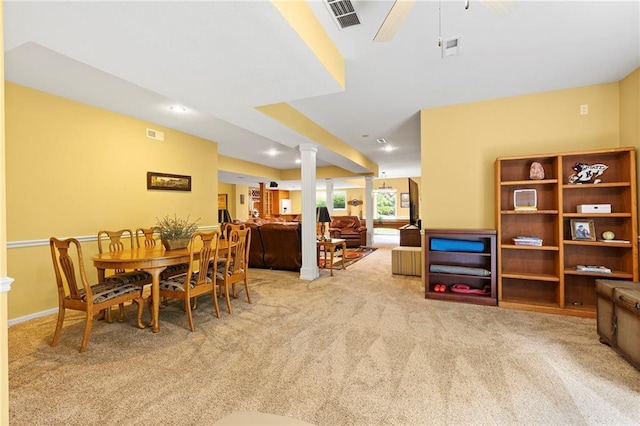 22614 W 46th Ter, Shawnee, KS 66226 - carpeted dining space with ornate columns and recessed lighting