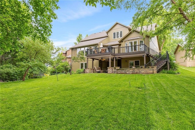 22614 W 46th Ter, Shawnee, KS 66226 - rear view of property with a deck, a yard, french doors, and stairway