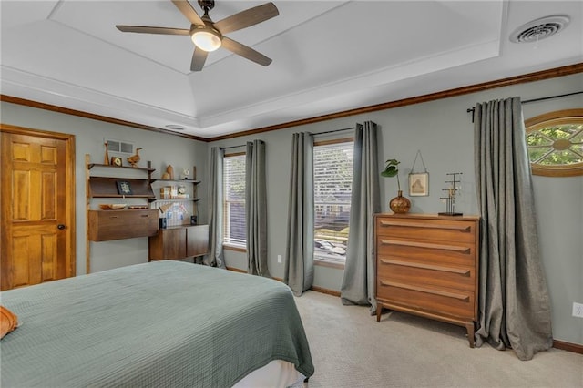 2007 NE Newport Ct, Blue Springs, MO 64014 - bedroom with a tray ceiling, light colored carpet, baseboards, and ceiling fan