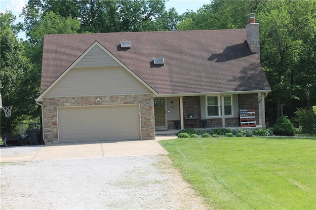 1658 NW 785th Rd, Bates City, MO 64011 - view of front of property with concrete driveway, a front yard, a garage, a porch, and a chimney